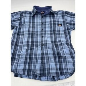 Dickies Shirt Mens M Blue Plaid Short Sleeve Button Up Workwear